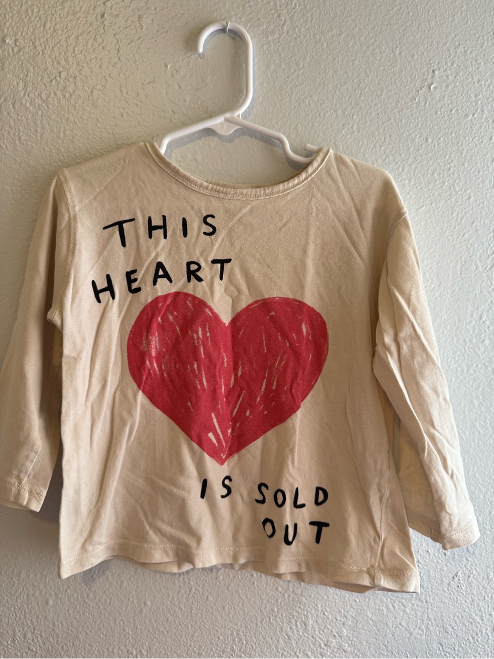 Zara Cream Long-Sleeve Top with Red Heart Graphic